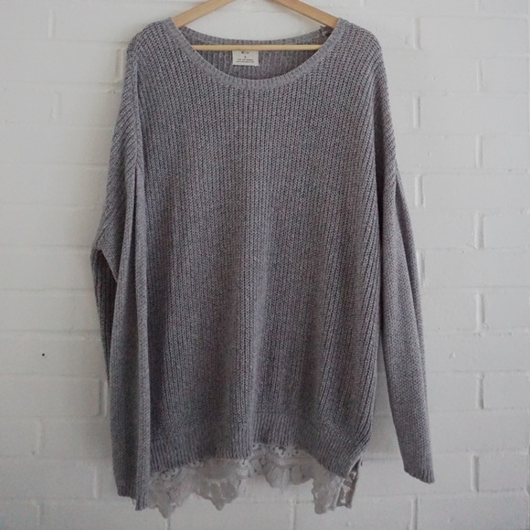 Oversized Knit Sweater with Lace detail - Picture 1 of 5